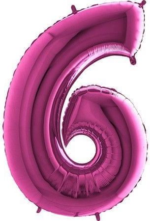 Fóliový balónek číslice 6 - růžová - pink - 102cm - obrázek 1