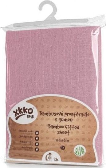 XKKO Bambusové prostěradlo s gumou 120x60, Baby Pink - obrázek 1