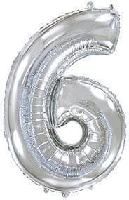 Fóliový balónek číslice 6 - stříbrná - silver - 102cm - obrázek 1