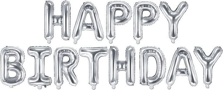 Fóliový nápis balónky narozeniny - HAPPY BIRTHDAY - stříbrný - silver - 340 cm - obrázek 1