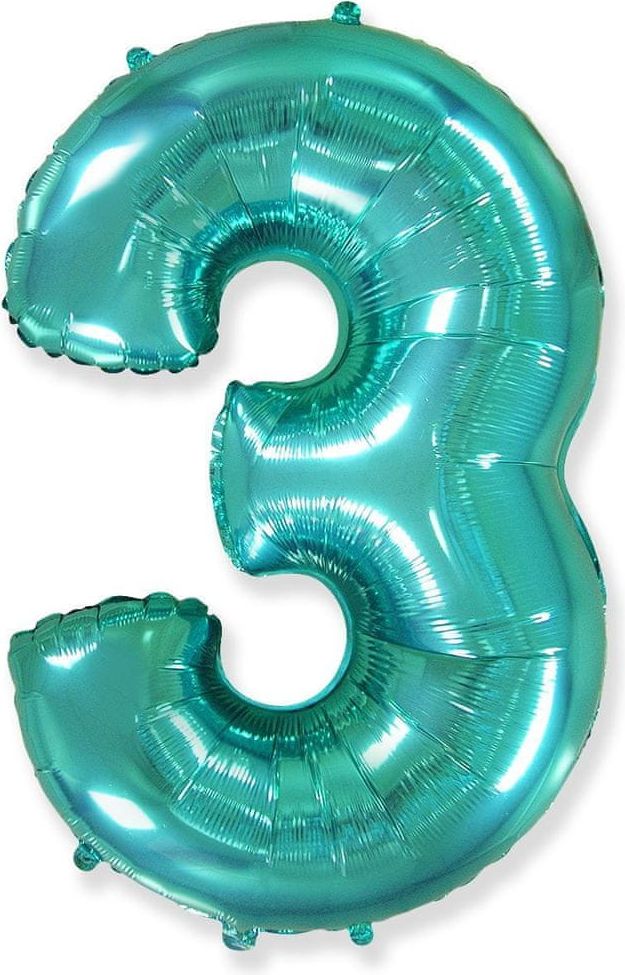 Fóliový balónek číslice 3 - tyrkysová - tiffany - 102cm - obrázek 1