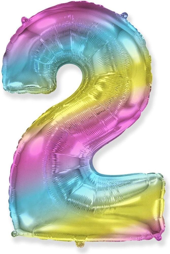 Fóliový balón číslice 2 - duhový - rainbow, 102cm - obrázek 1
