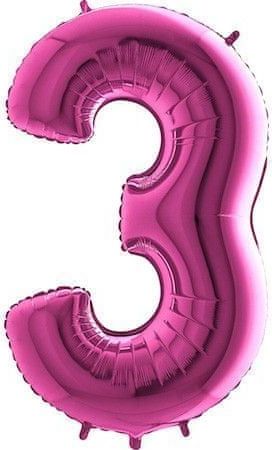 Fóliový balónek číslice 3 - růžová - pink - 102cm - obrázek 1