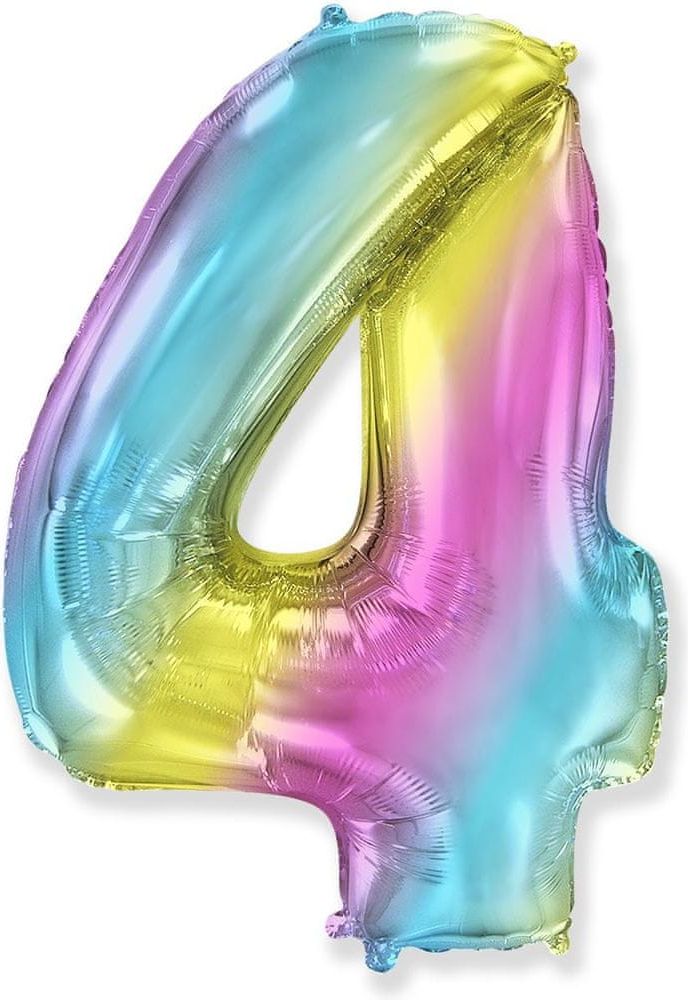 Fóliový balón číslice 4 - duhový - rainbow, 102cm - obrázek 1