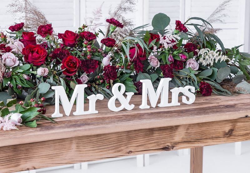 Dřevěný nápis Mr & Mrs - Svatba - Pan a Paní - bílý 50 x 9,5 cm - obrázek 1