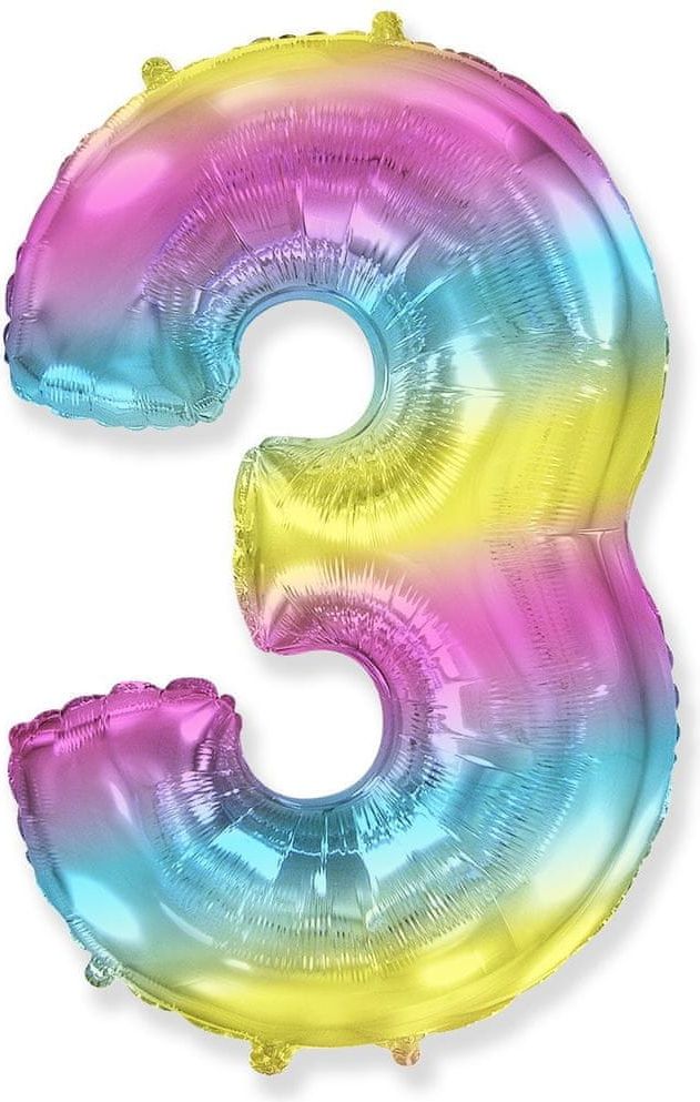 Fóliový balón číslice 3 - duhový - rainbow, 102cm - obrázek 1