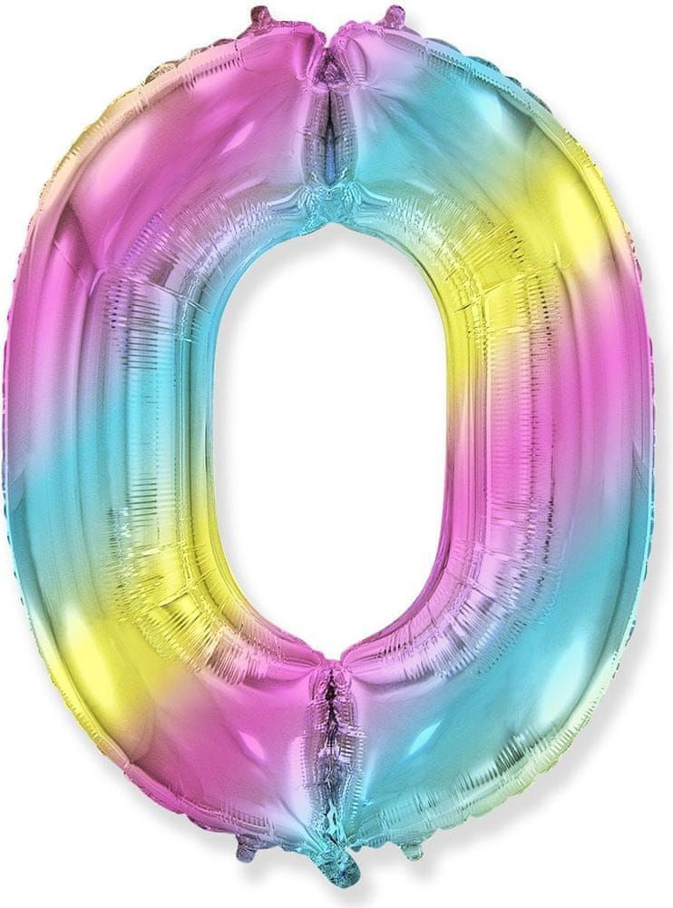 Fóliový balón číslice 0 - duhový - rainbow, 102cm - obrázek 1