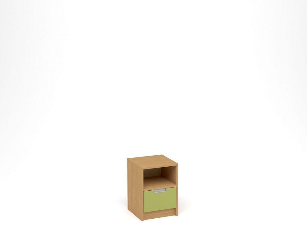ANTERIA Noční stolek, 1 zásuvka s nikou, buk/zelená - obrázek 1