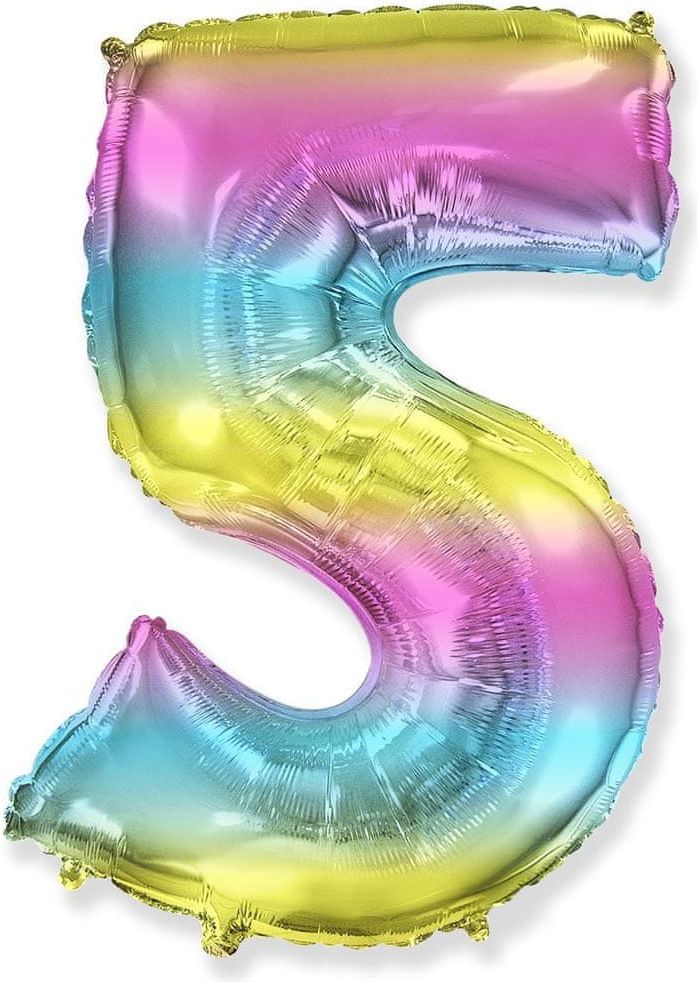 Fóliový balón číslice 5 - duhový - rainbow, 102cm - obrázek 1