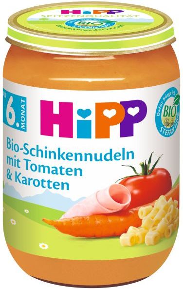 HiPP BIO Těstoviny s rajčaty, mrkví a šunkou - obrázek 1