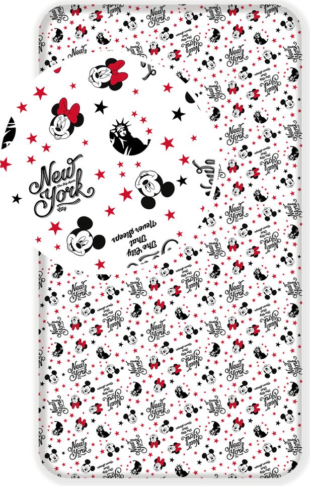 JERRY FABRICS Prostěradlo Mickey a Minnie v New Yorku Love Bavlna 90x200 cm - obrázek 1