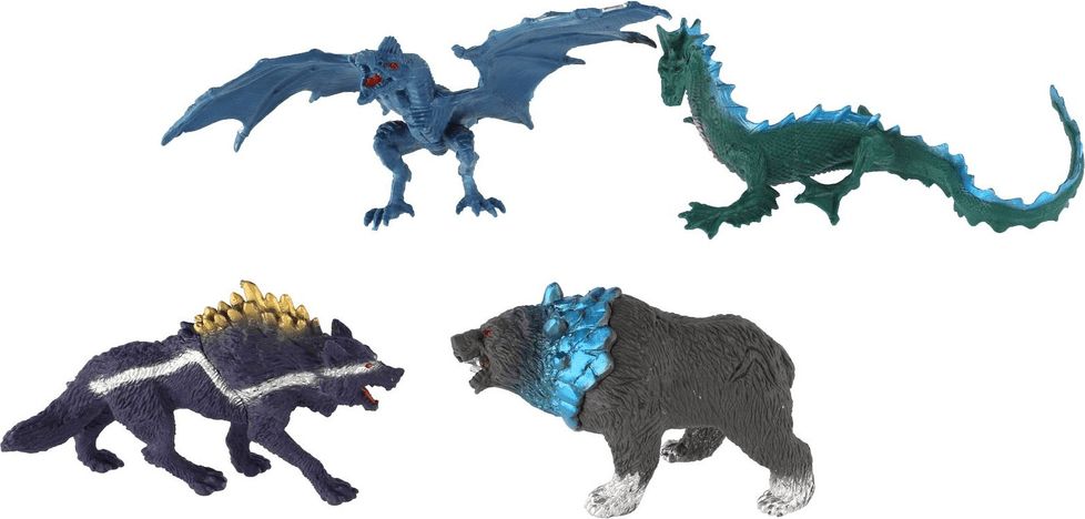 Teddies Zvířata Fantasy plast drak vlkodlak 4ks v sáčku 28x30x8cm - obrázek 1