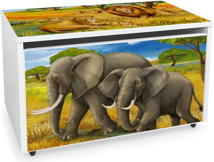 Leomark Velký dřevěný box na hračky na kolečkách se sedátkem - safari 243H - obrázek 1