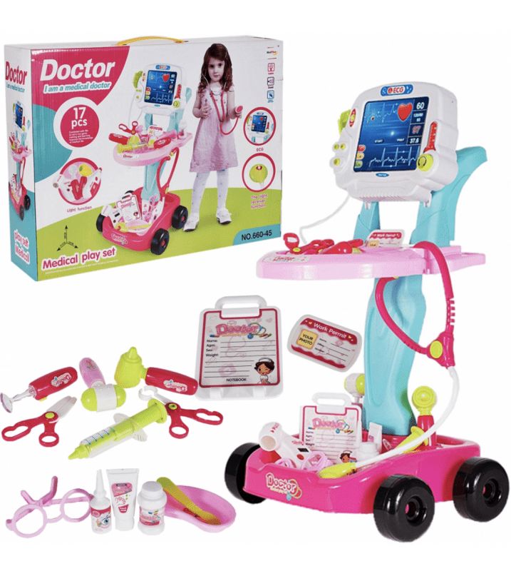 BB-Shop Lékařský vozík s vyšetřením EKG, Barva bílá/růžová - obrázek 1