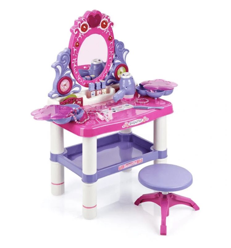 BB-Shop Dětský toaletní stolek s židlí a doplňky, Vysoušeč vlasů, Zrcadlo, růžová - obrázek 1