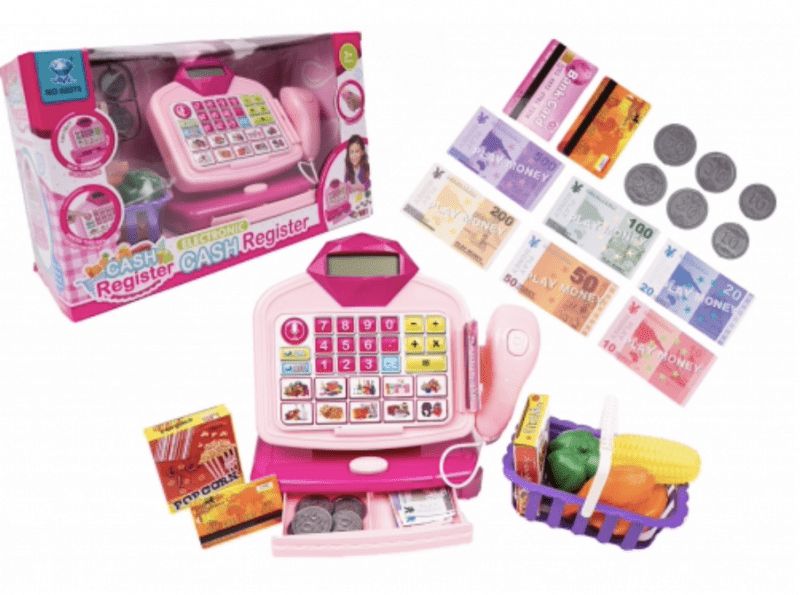 BB-Shop Pokladna hrací set, Zvukové a světelné efekty, růžová barva - obrázek 1
