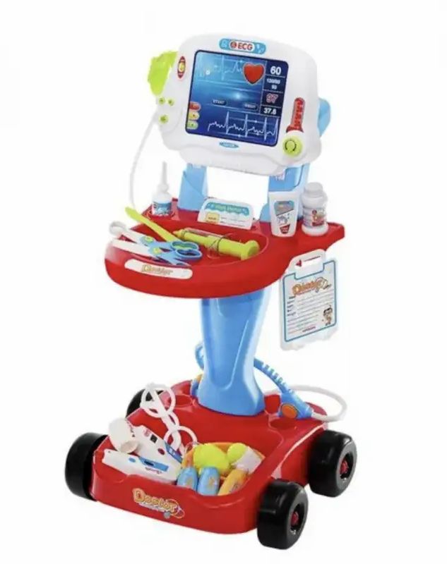 BB-Shop Lékařský vozík s vyšetřením EKG, Modrá / červená barva - obrázek 1