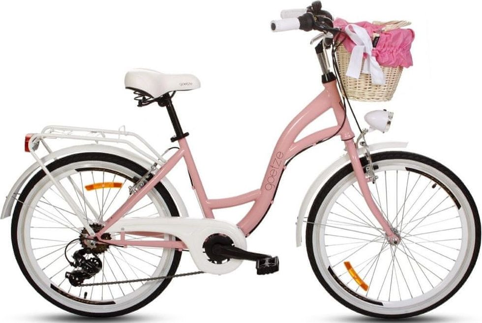 Goetze jízdní kolo style, kola 24”, výška 125-165 cm, 6-rychlostní růžový/bílý - obrázek 1