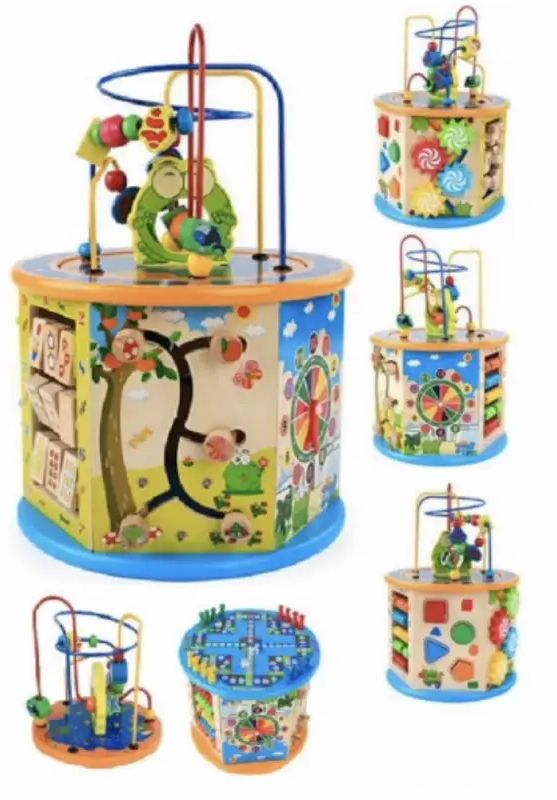 BB-Shop Dřevěná edukační kostka 8v1, Třídič, bludiště - obrázek 1
