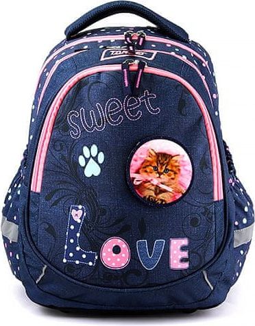 Target Studentský batoh , Tmavě modrý, nalepovací kočička/pes na suchý zip, nápis Love - obrázek 1
