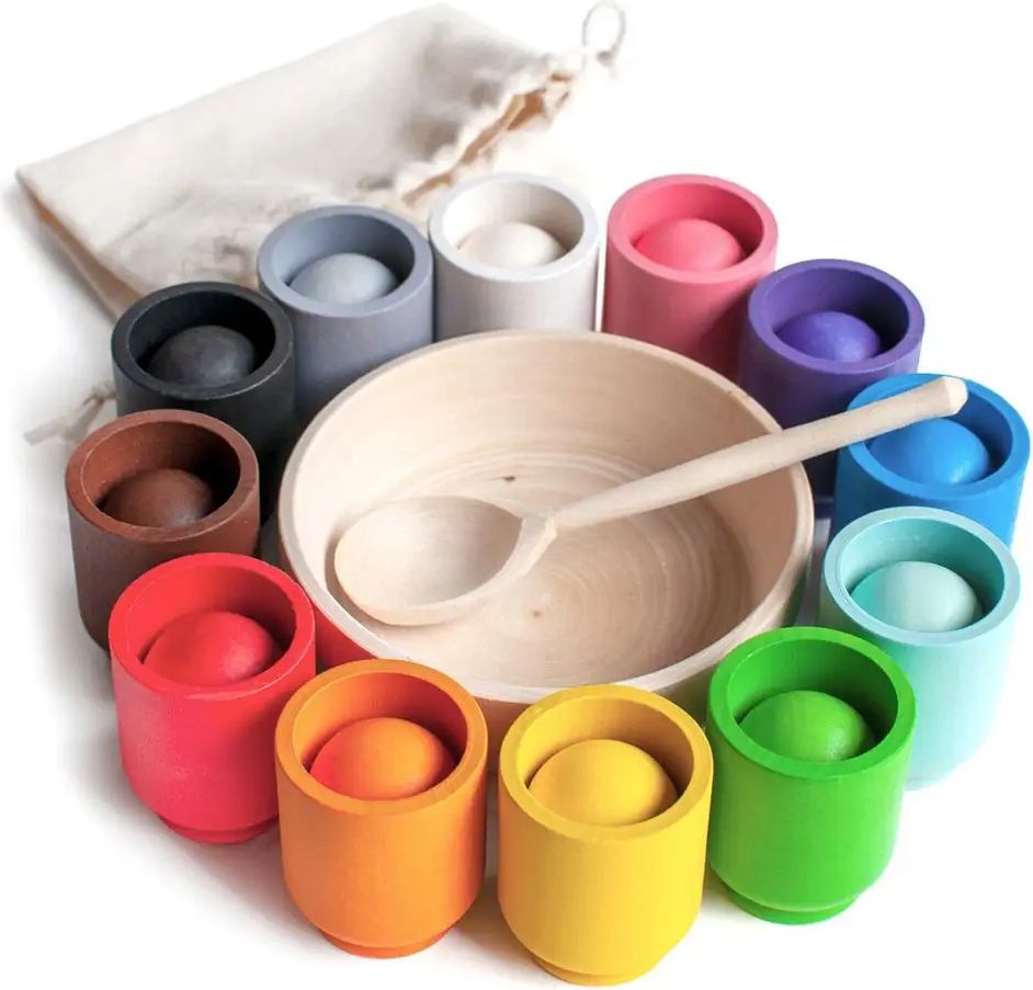 Ulanik Montessori dřevěná hračka "Balls in cups" - obrázek 1
