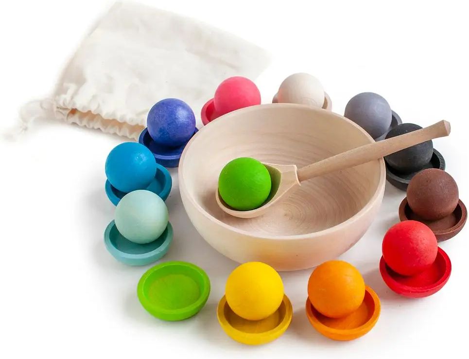 Ulanik Montessori dřevěná hračka "Balls on Plates" - obrázek 1