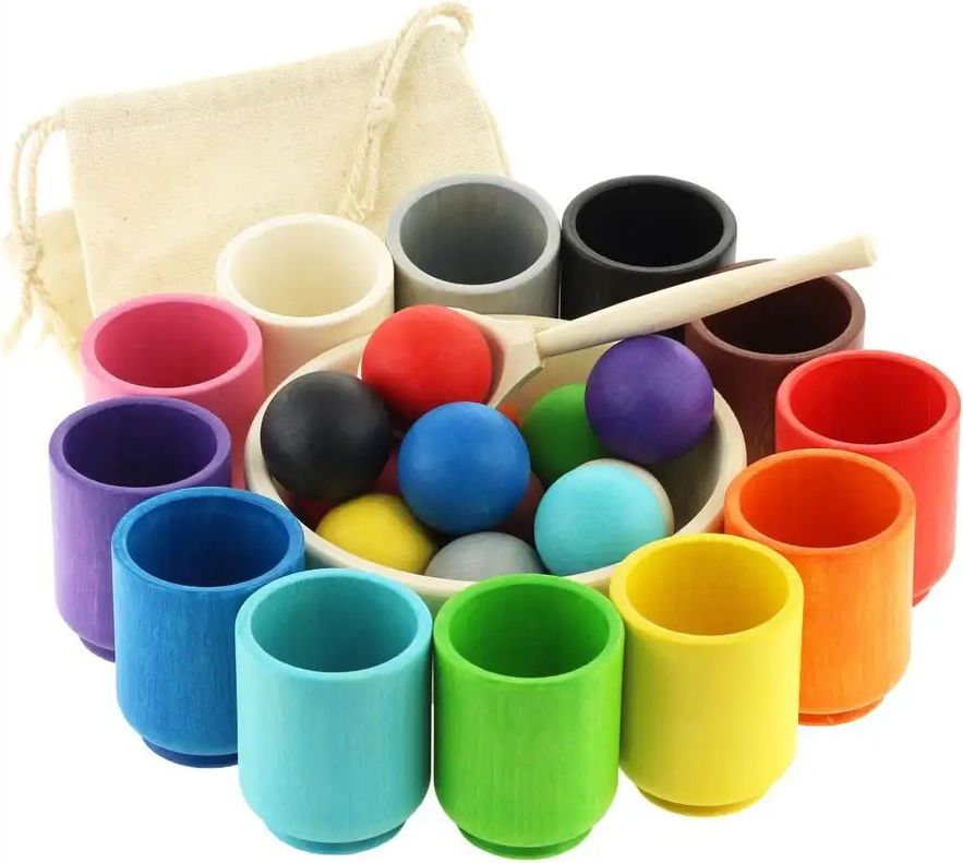 Ulanik Montessori dřevěná hračka "Balls in Cups. Big" - obrázek 1