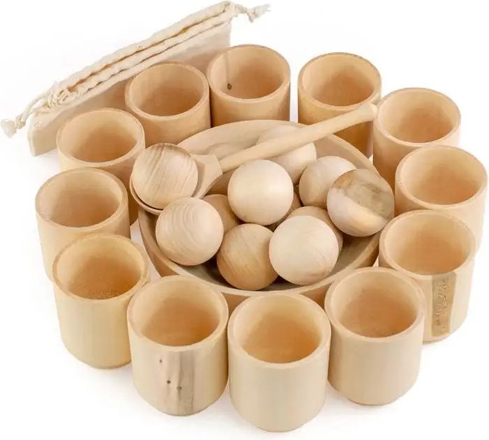 Ulanik Montessori dřevěná hračka "Balls in Cups. Big. Unfinished." - obrázek 1