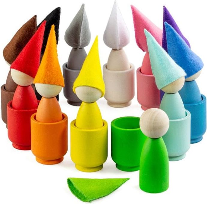 Ulanik Montessori dřevěná hračka "Peg dolls with hats in cups" - obrázek 1