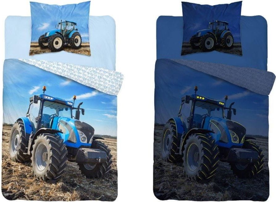 Detexpol Dětské svítící povlečení Traktor - modrý 140x200 cm - obrázek 1