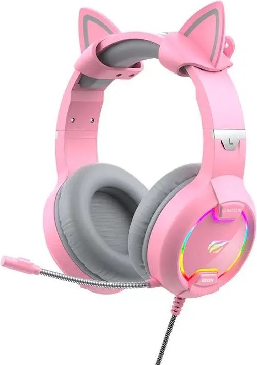 Havit Gamenote H2233d RGB herní sluchátka s kočičími ušima, růžové - obrázek 1