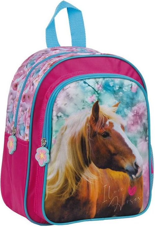 Derform Dětský batoh Koně 29cm růžový - obrázek 1