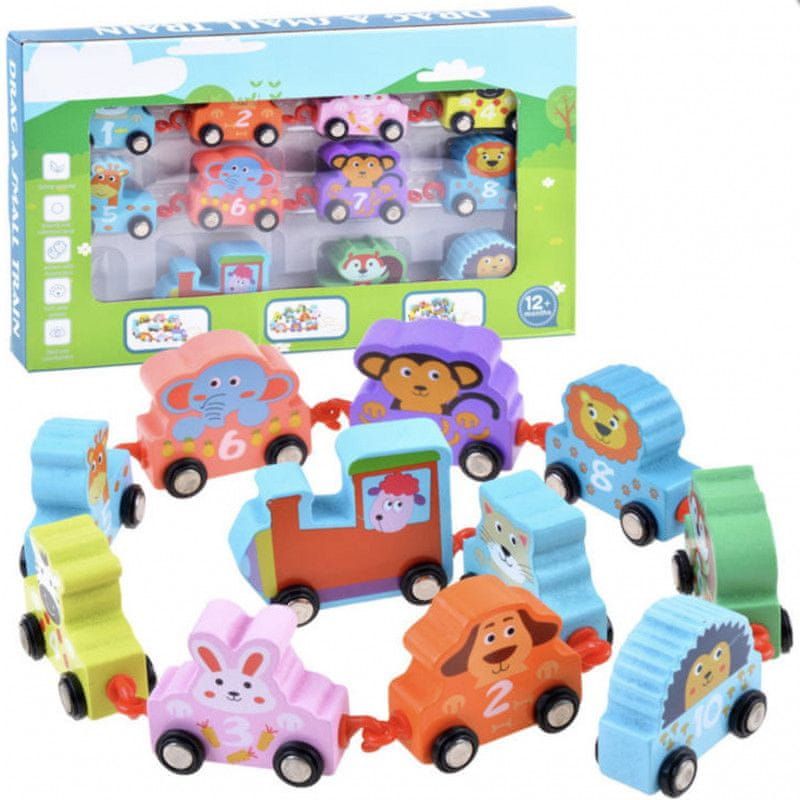 BB-Shop Dřevěný vláček s čísly a zvířecími kamarády