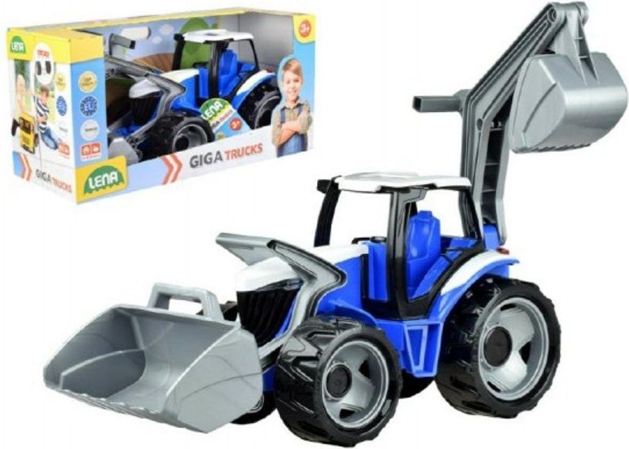LENA Traktor se lžící a bagrem plast modro - šedivý 65cm v krabici od 3 let - obrázek 1