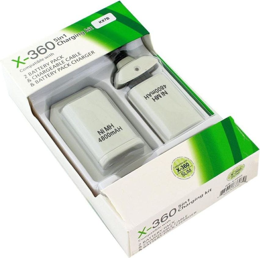 APT KX7B Nabíjecí stanice pro XBOX 360 + 2 ks baterií 4800mAh bílá - obrázek 1