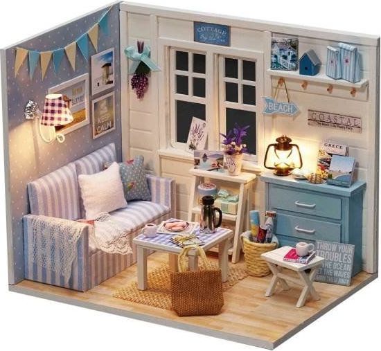 DIY KX6994 Dřevěný domeček pro panenky modrá - obrázek 1