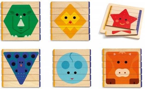 Djeco Dřevěné jednoduché puzzle barevná zvířata - obrázek 1