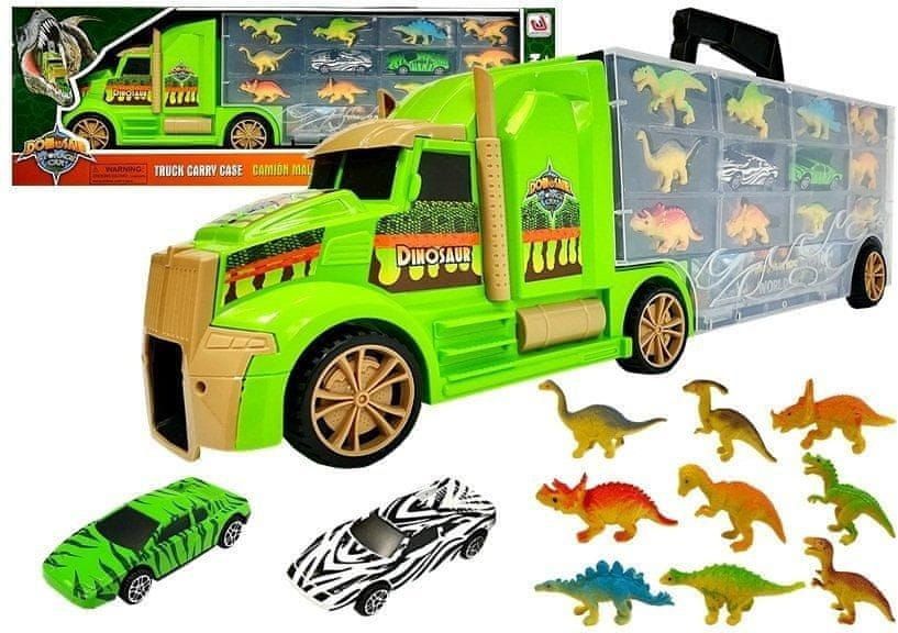 INTEREST velký kamion s dinosaury a autíčky zelený. - obrázek 1