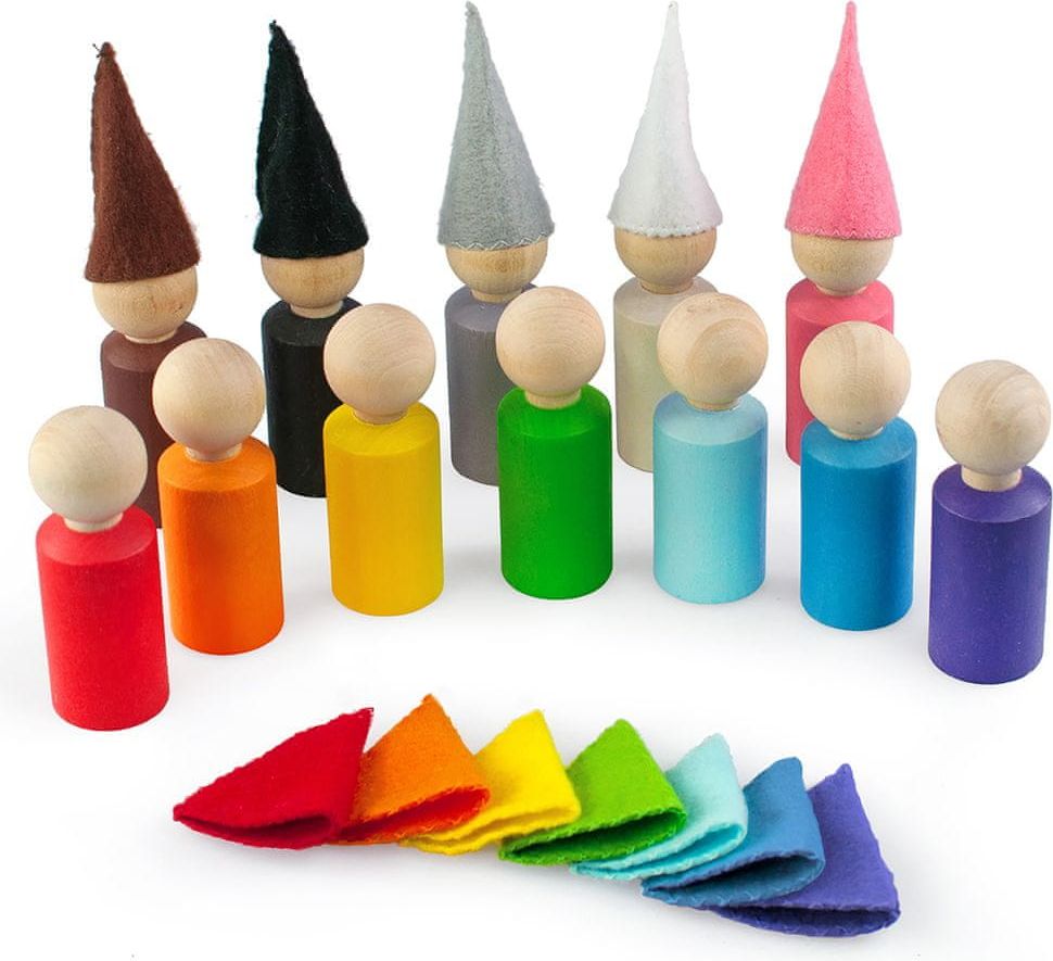 Ulanik Montessori dřevěná hračka "Peg Dolls with Hats small" - obrázek 1
