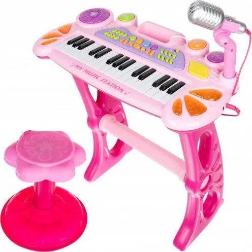 ISO 11547 Elektronické klávesy s mikrofonem a stoličkou růžové - obrázek 1