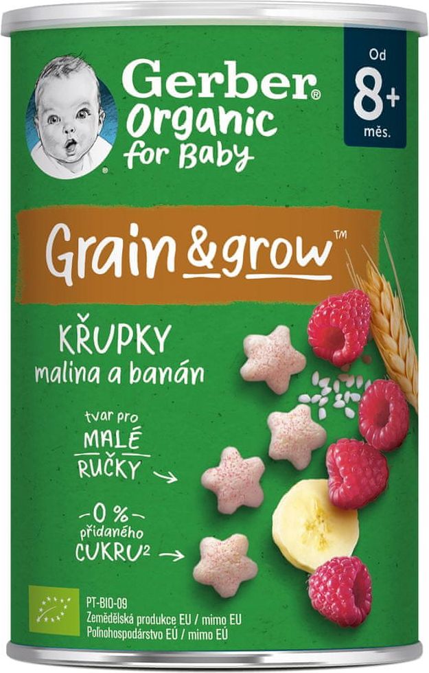 Gerber Organic křupky s malinami a banánem 5x35 g - obrázek 1