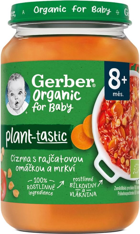 Gerber Organic 100% rostlinný příkrm cizrna s rajčatovou omáčkou a mrkví 6x190 g - obrázek 1