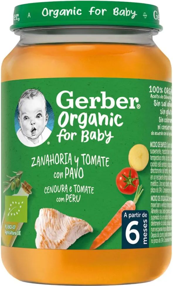 Gerber Organic dětský příkrm mrkev a rajčata s krůtím masem 6x190 g - obrázek 1