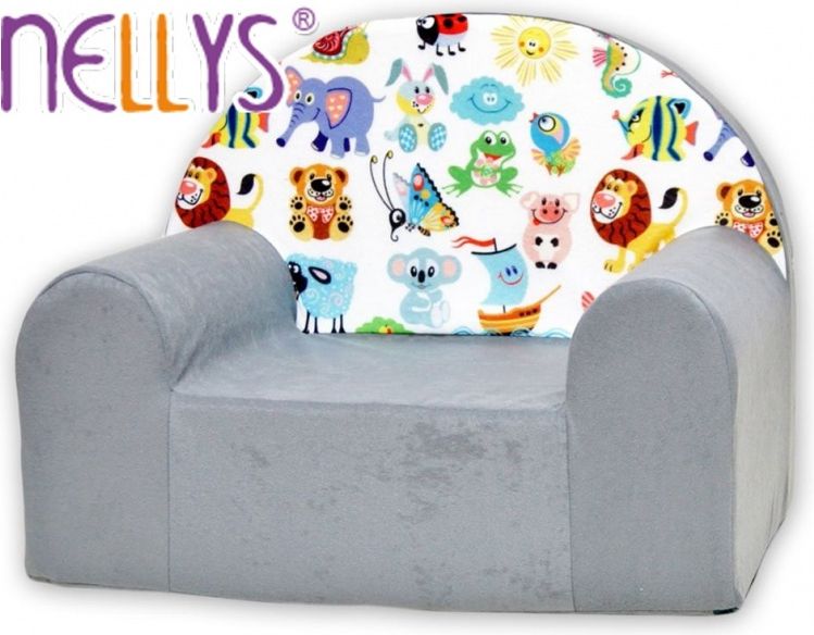 NELLYS Dětské křesílko/pohovečka Nellys ® - Veselá zvířátka v šedé - obrázek 1