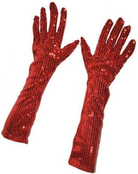 funny fashion Dlouhé rukavice s flitry - červené 45 cm - obrázek 1