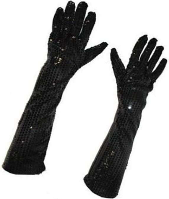 funny fashion Dlouhé rukavice s flitry - černé 45 cm - obrázek 1