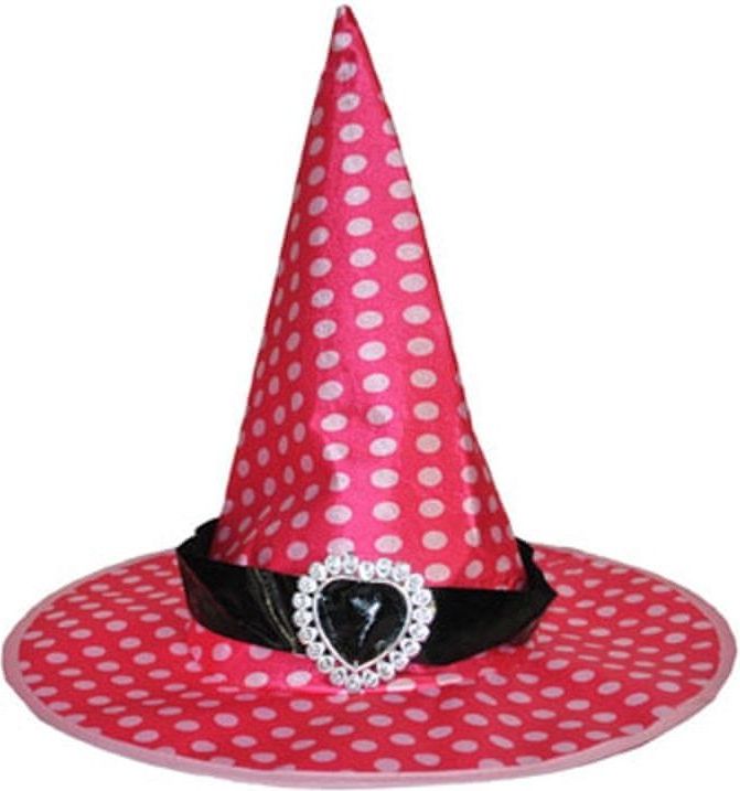 funny fashion Klobouk čarodějnice růžový s puntíky - obrázek 1