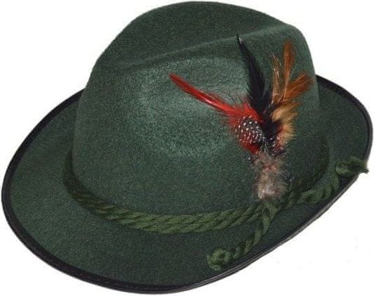 funny fashion Zelený klobouk s peřím myslivec - obrázek 1