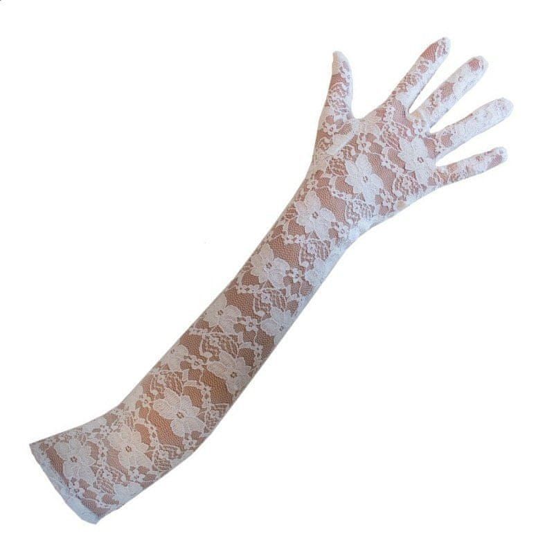 funny fashion Krajkové dlouhé rukavice bílé 45cm - obrázek 1