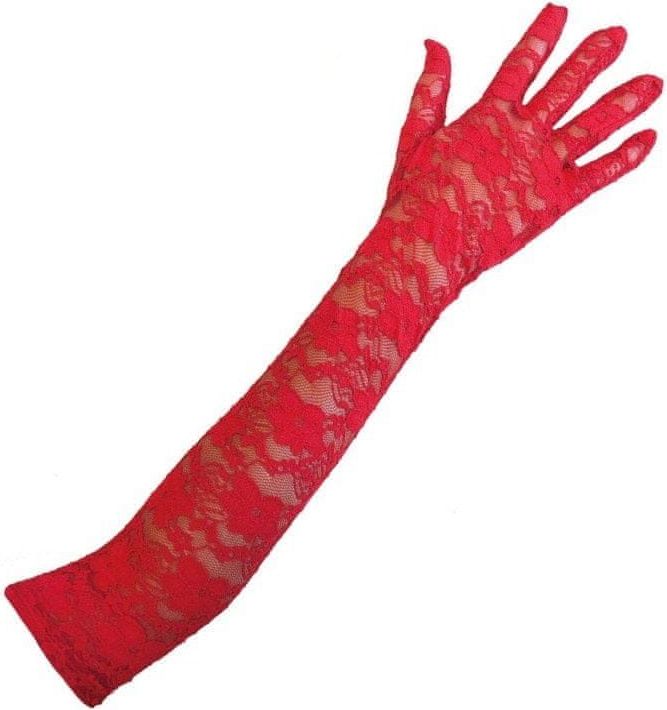 funny fashion Krajkové dlouhé rukavice červené 45cm - obrázek 1